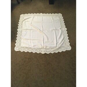 Vintage Luncheon Cloth 36 in Sq 4 " Lace Trim 1950's Linen Handmade